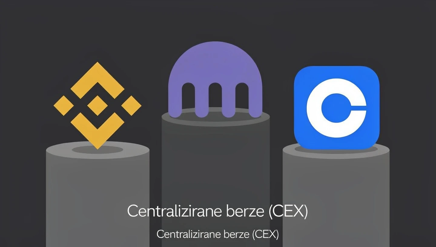 Centralizirane berze (CEX) Binance, Coinbase, Kraken