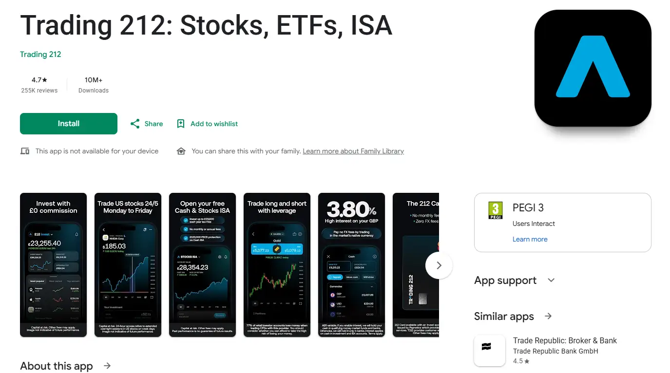 Trading 212 Mobilna aplikacija